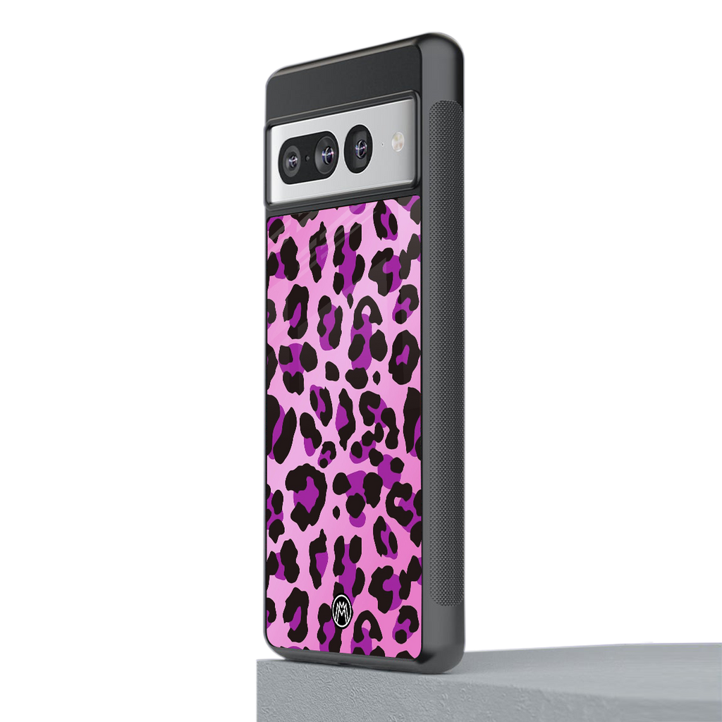 pink leopard fur back phone cover | glass case for google pixel 7 pro