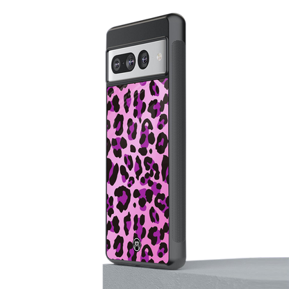 pink leopard fur back phone cover | glass case for google pixel 7 pro