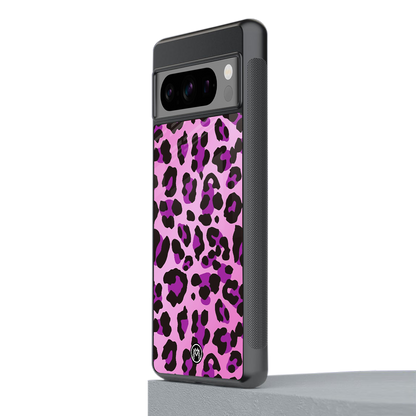 pink leopard fur back phone cover | glass case for google pixel 8 pro