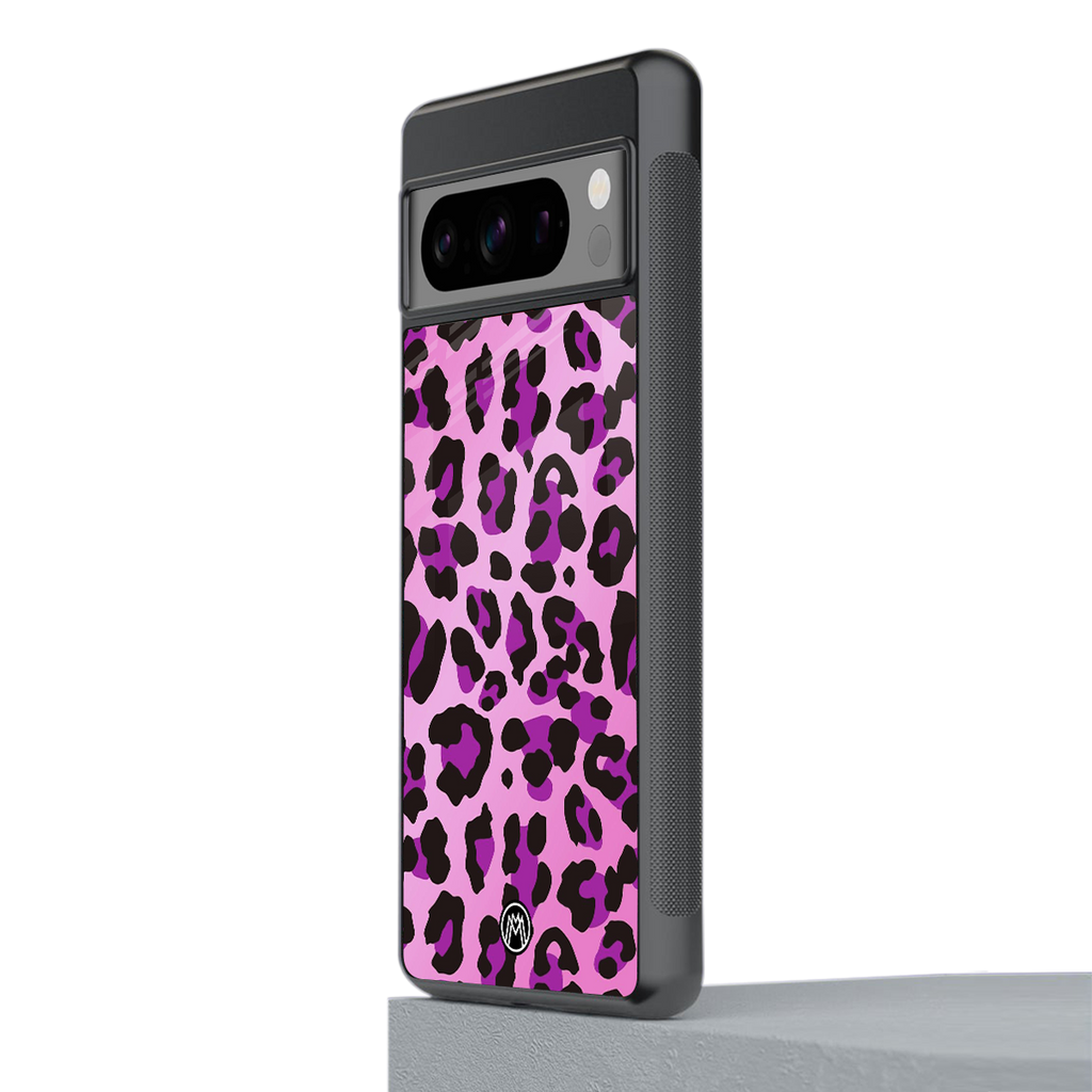 pink leopard fur back phone cover | glass case for google pixel 8 pro
