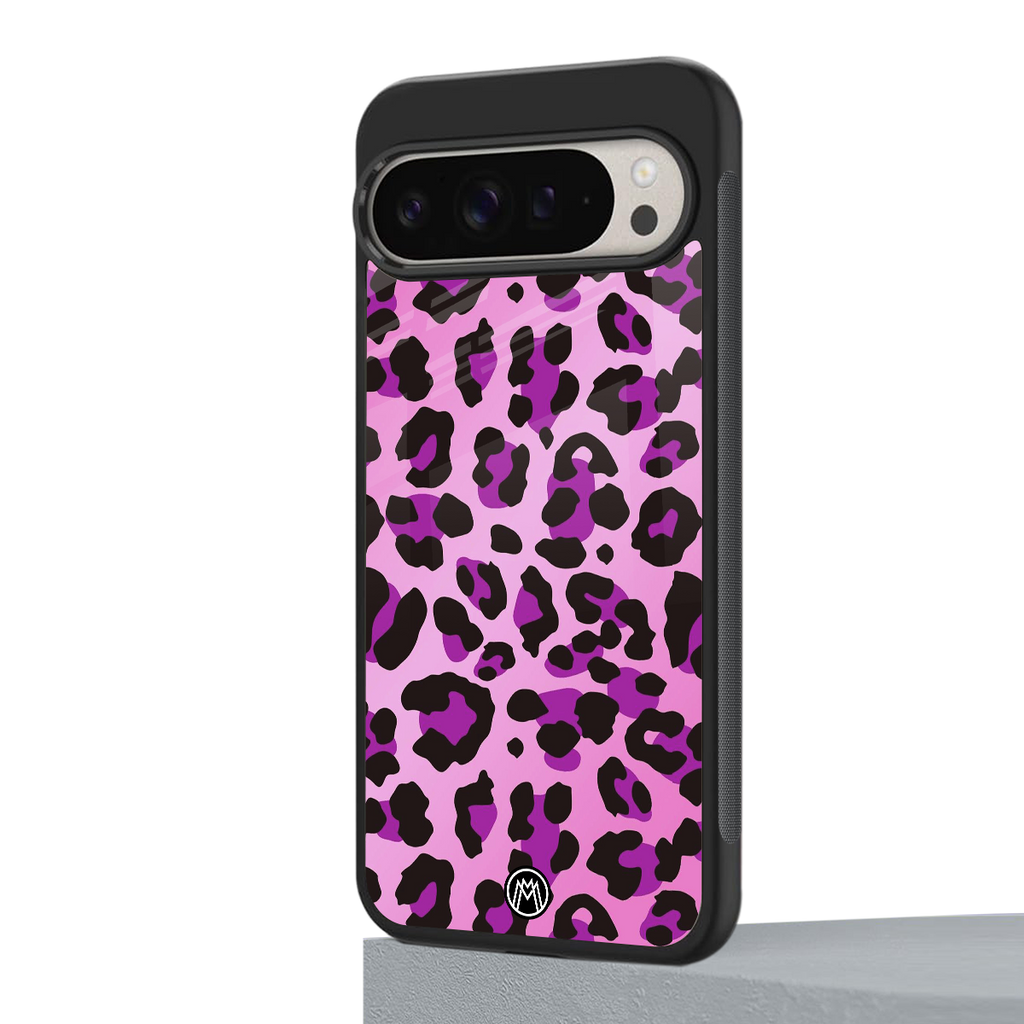pink leopard fur back phone cover | glass case for google pixel 9 pro