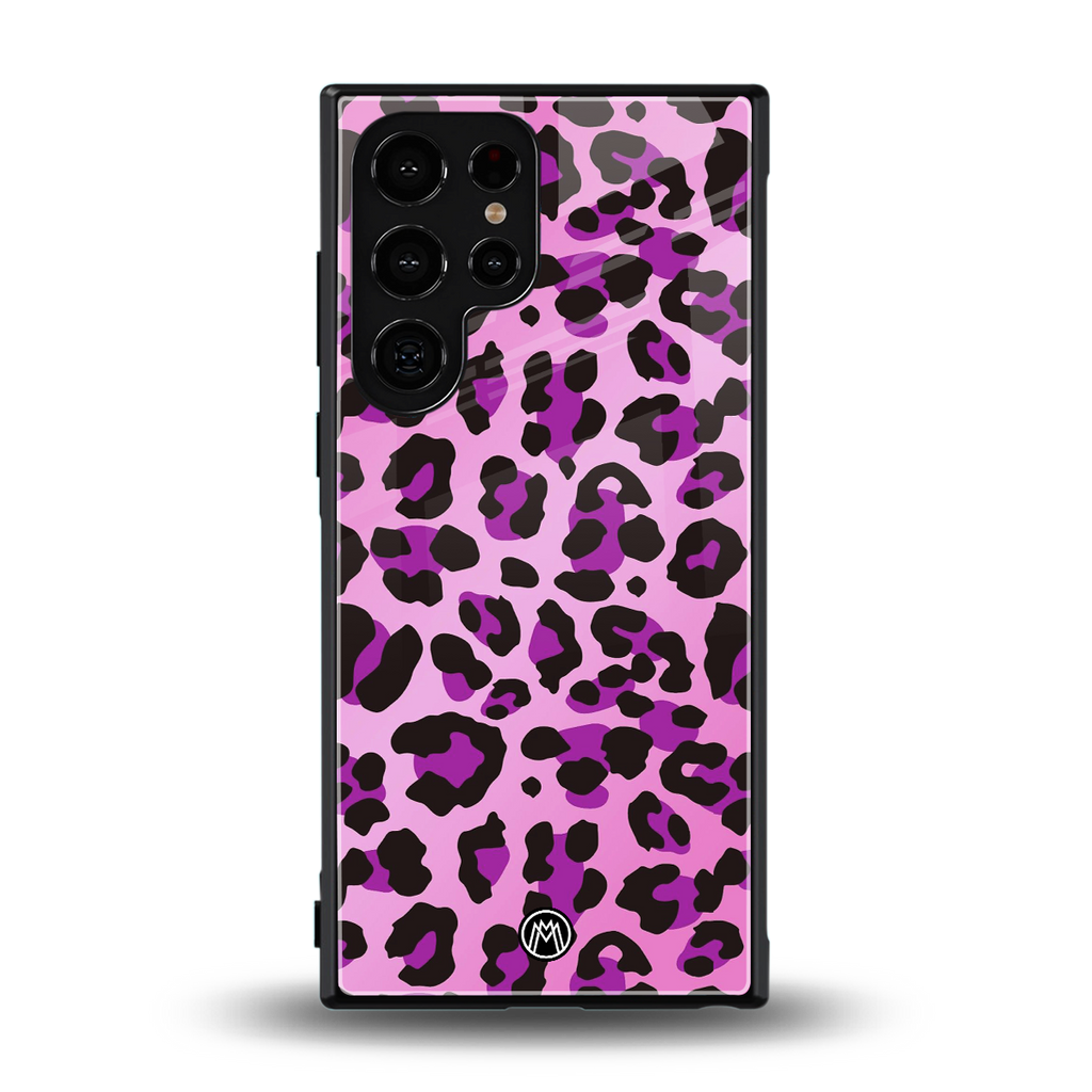 pink leopard fur back phone cover | glass case for samsung galaxy s23 ultra