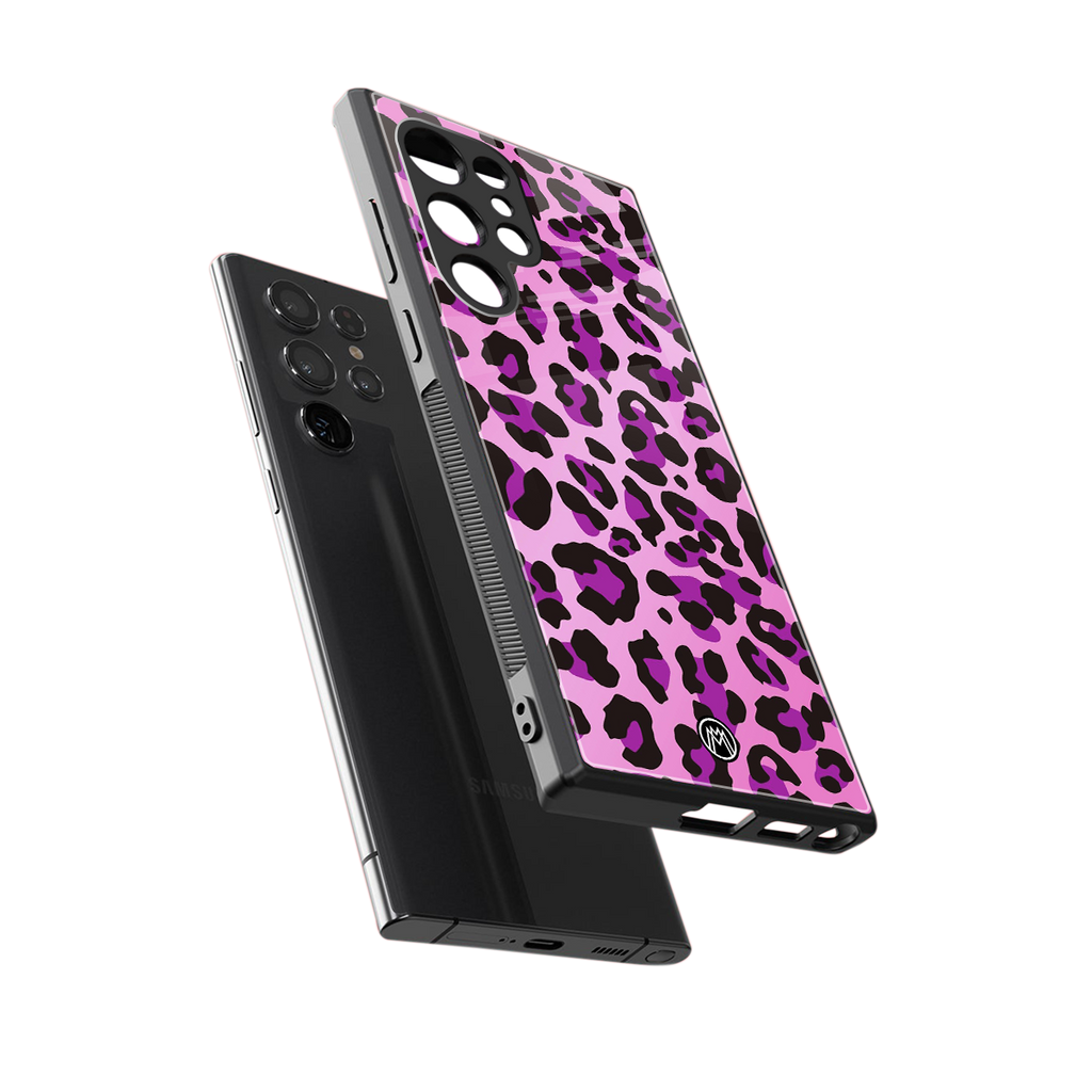 pink leopard fur back phone cover | glass case for samsung galaxy s23 ultra