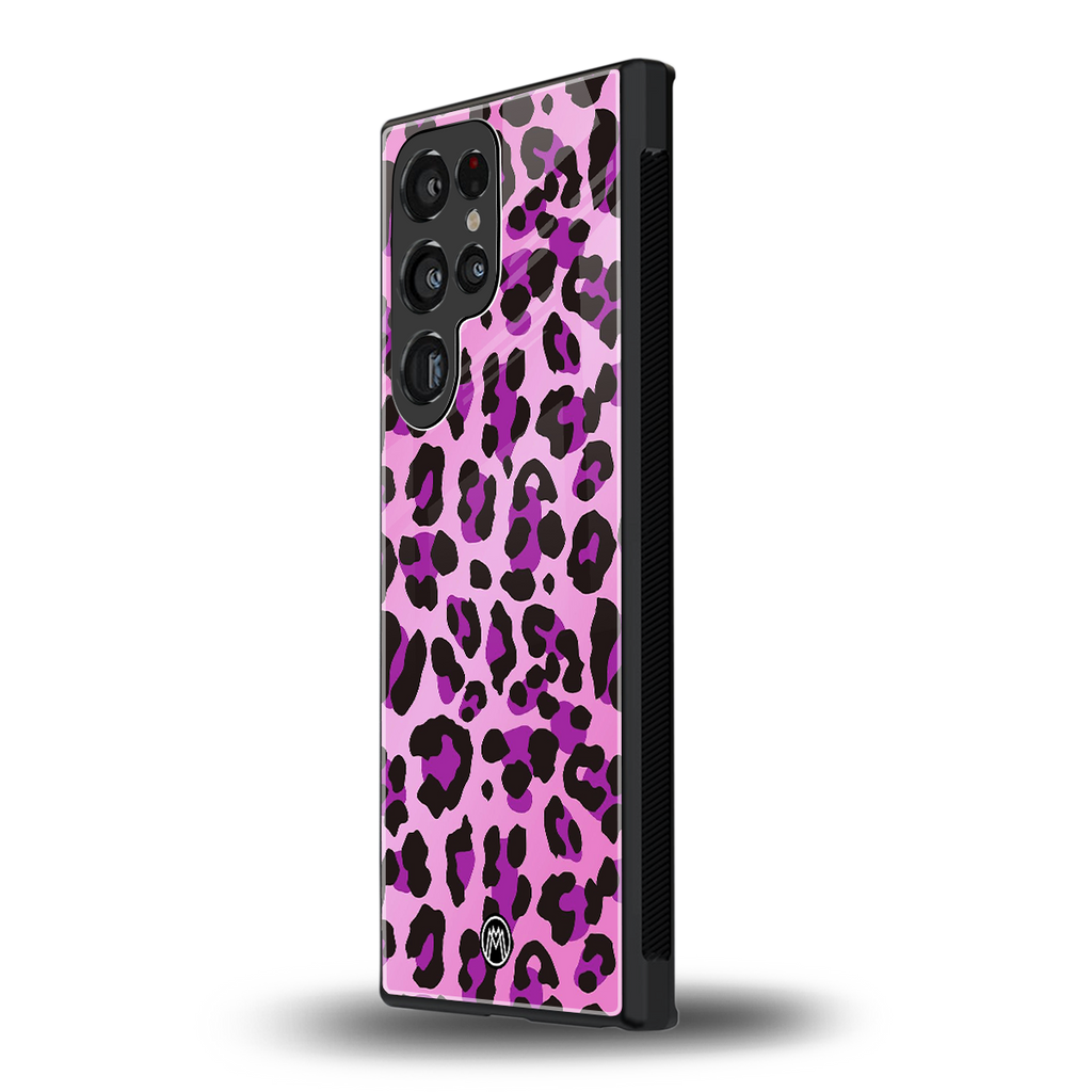 pink leopard fur back phone cover | glass case for samsung galaxy s23 ultra