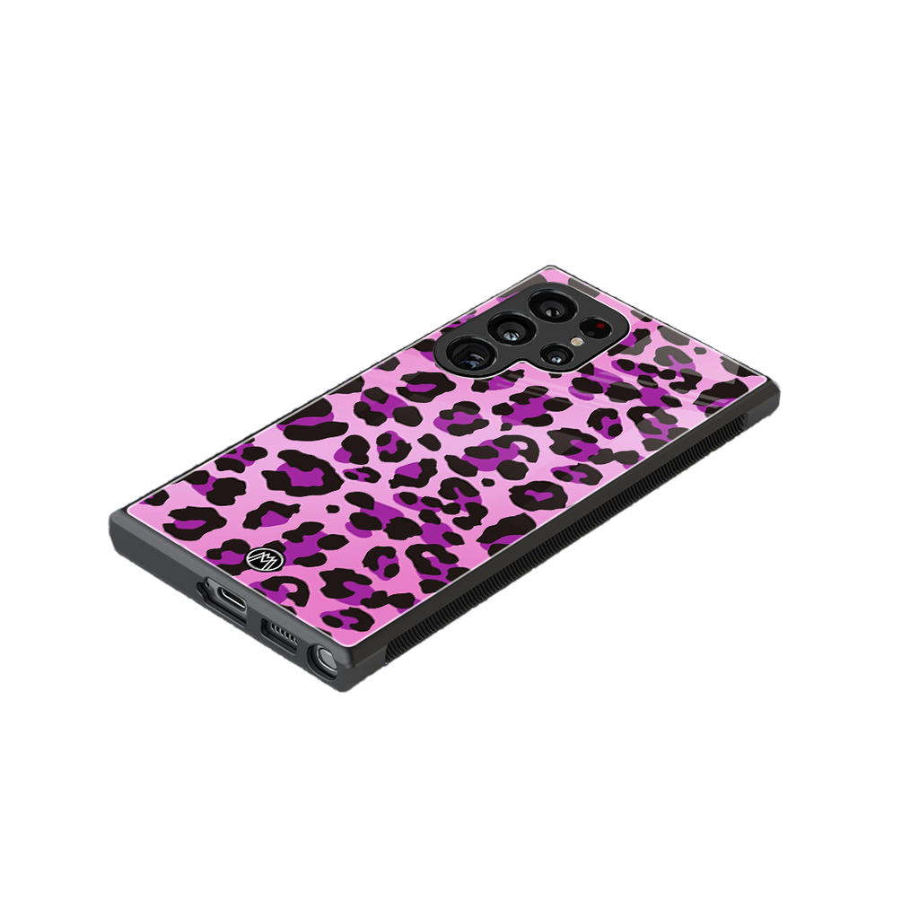 pink leopard fur back phone cover | glass case for samsung galaxy s23 ultra