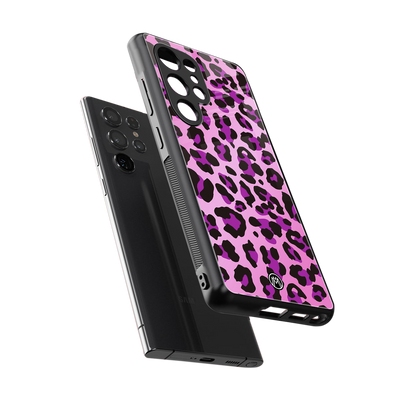 pink leopard fur back phone cover | glass case for samsung galaxy s25 ultra