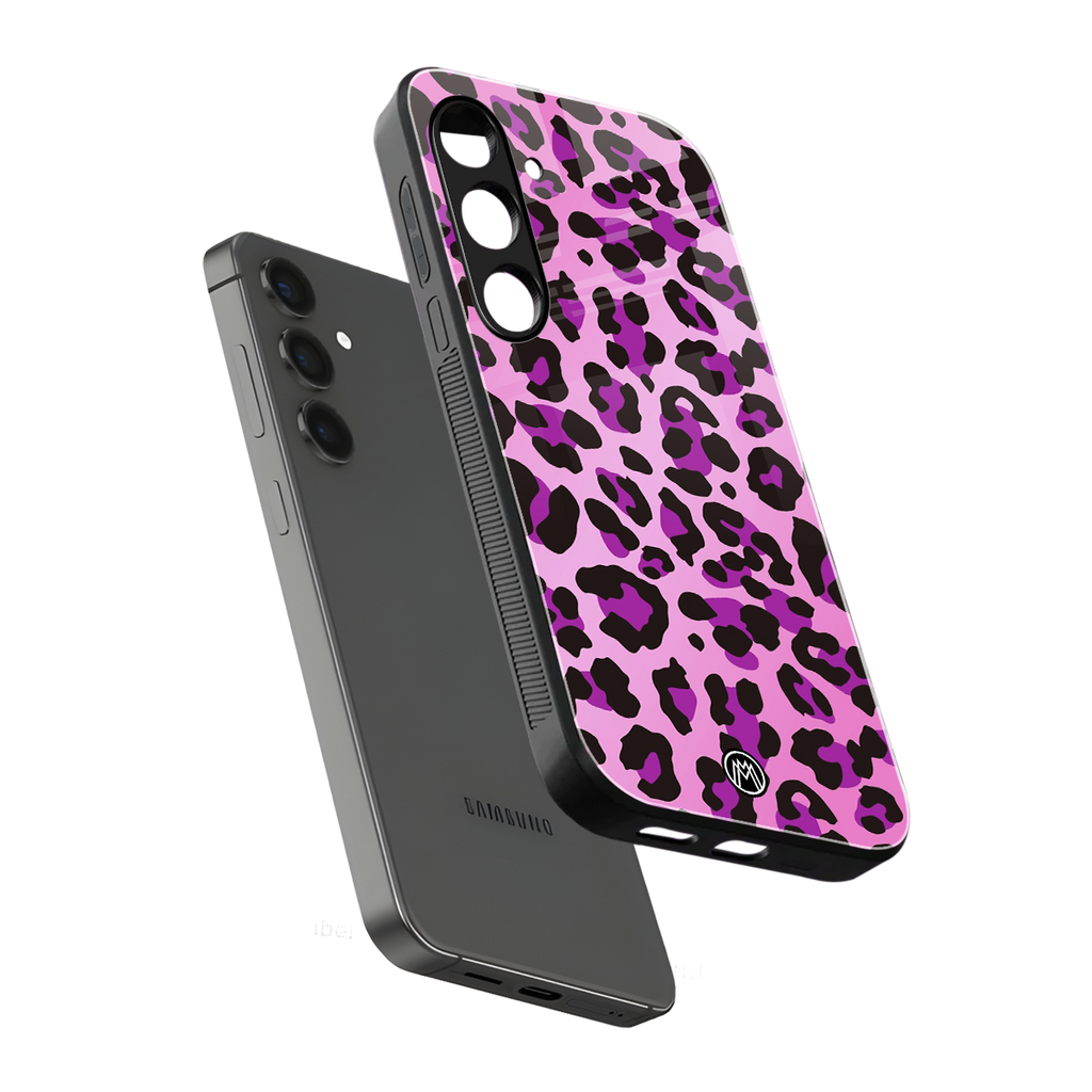 pink leopard fur back phone cover | glass case for samsung galaxy s24 plus