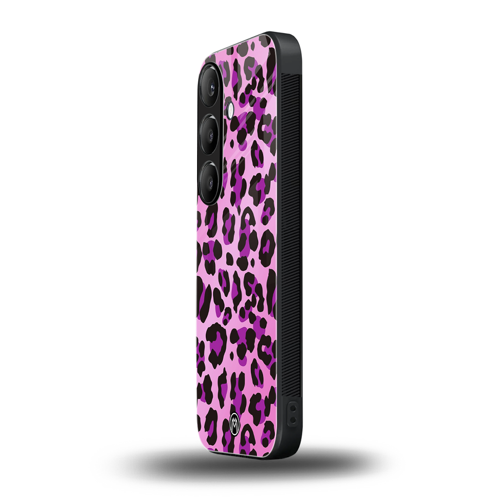 pink leopard fur back phone cover | glass case for samsung galaxy s24