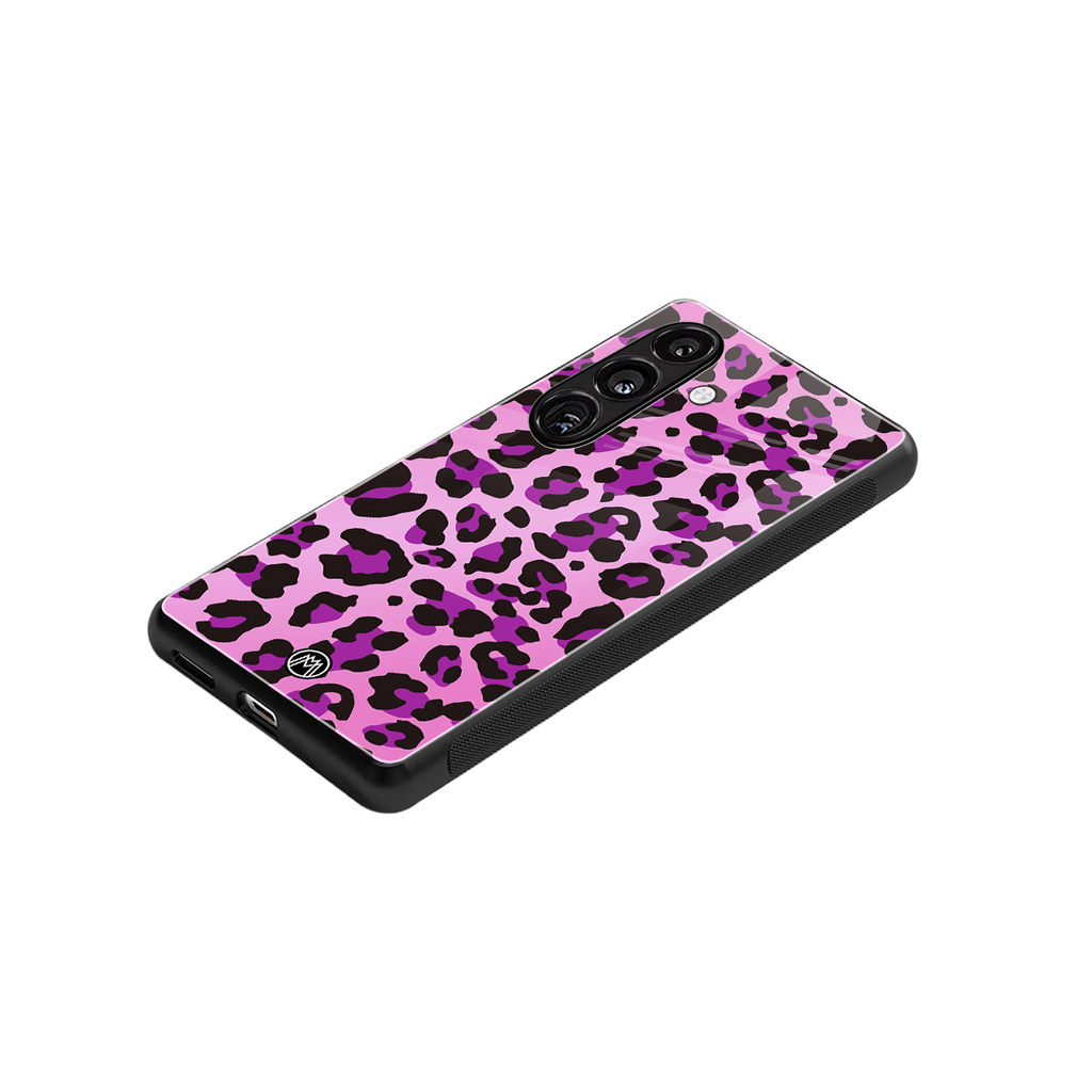 pink leopard fur back phone cover | glass case for samsung galaxy s24 plus