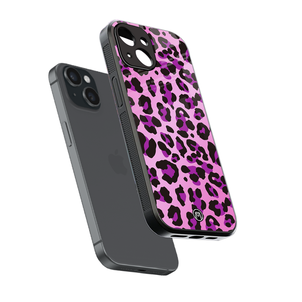 pink leopard fur back phone cover | glass case for iphone 15