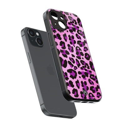 pink leopard fur back phone cover | glass case for iphone 15
