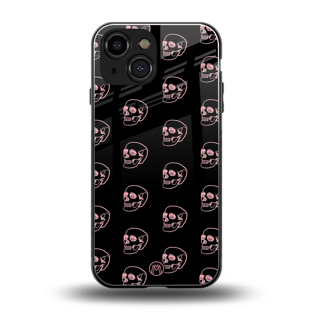 pink skull pattern back phone cover | glass case for iphone 13 mini