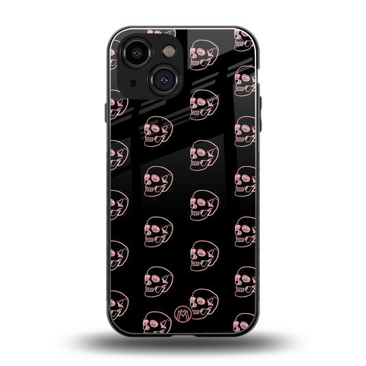 pink skull pattern back phone cover | glass case for iphone 13 mini