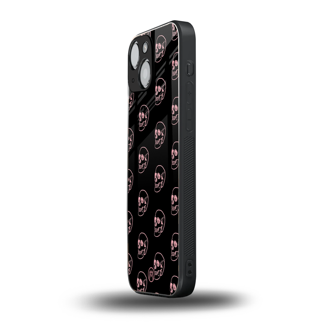 pink skull pattern back phone cover | glass case for iphone 13 mini