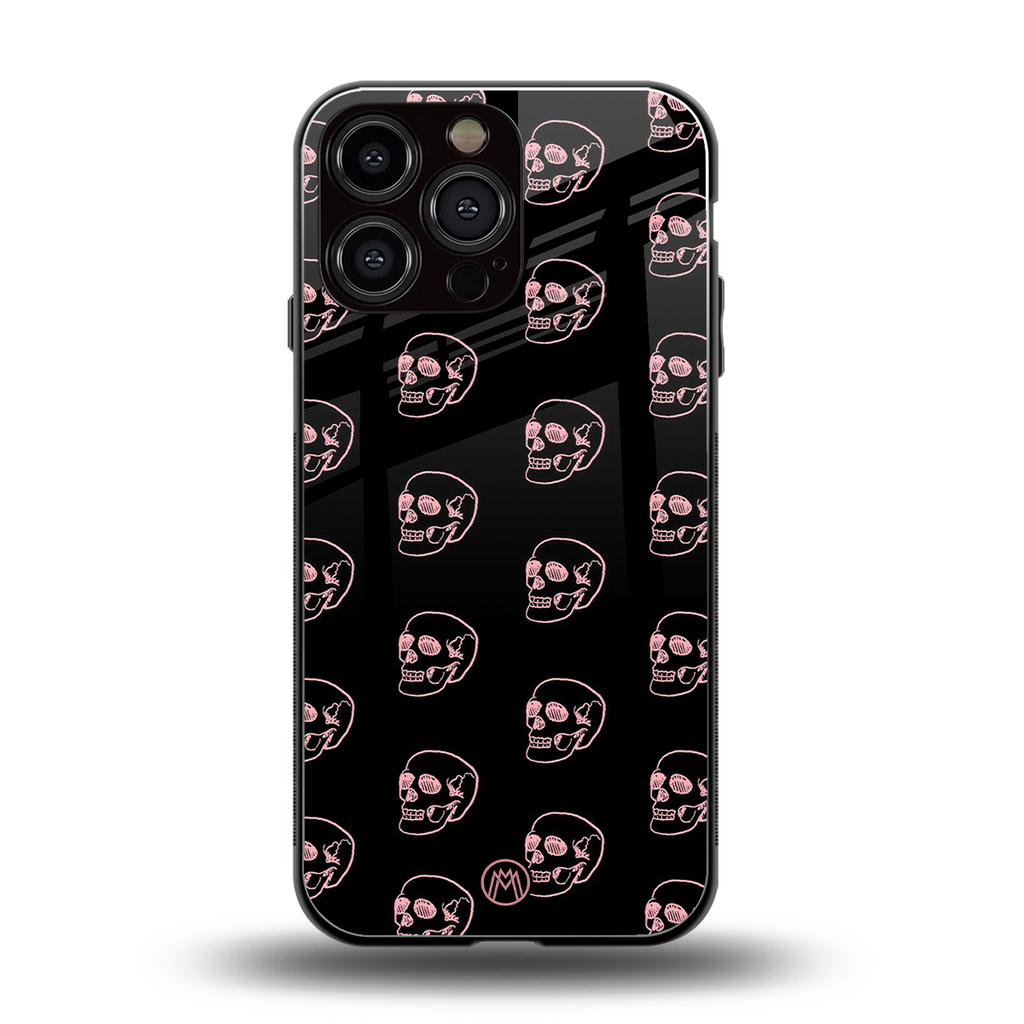 pink skull pattern back phone cover | glass case for iphone 13 pro max