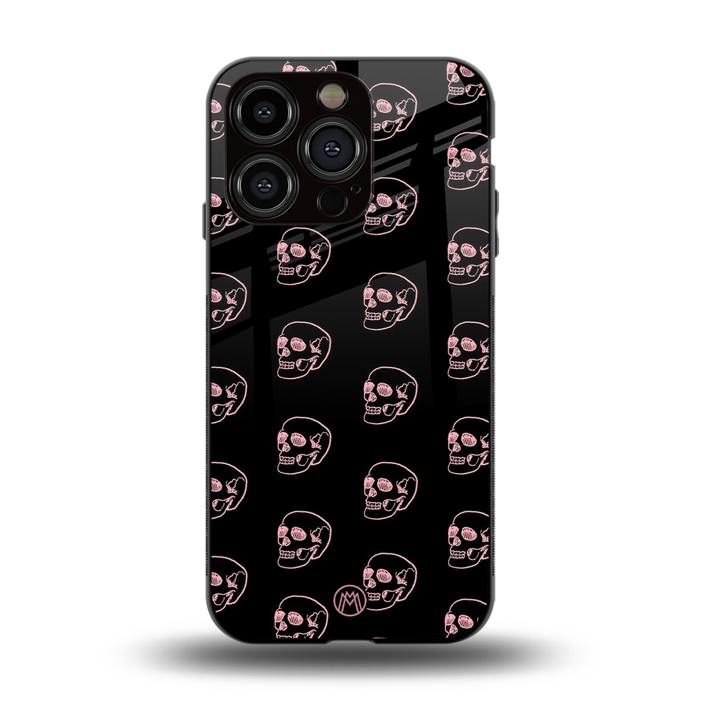 pink skull pattern back phone cover | glass case for iphone 13 pro