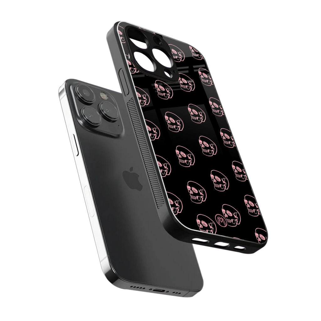pink skull pattern back phone cover | glass case for iphone 13 pro