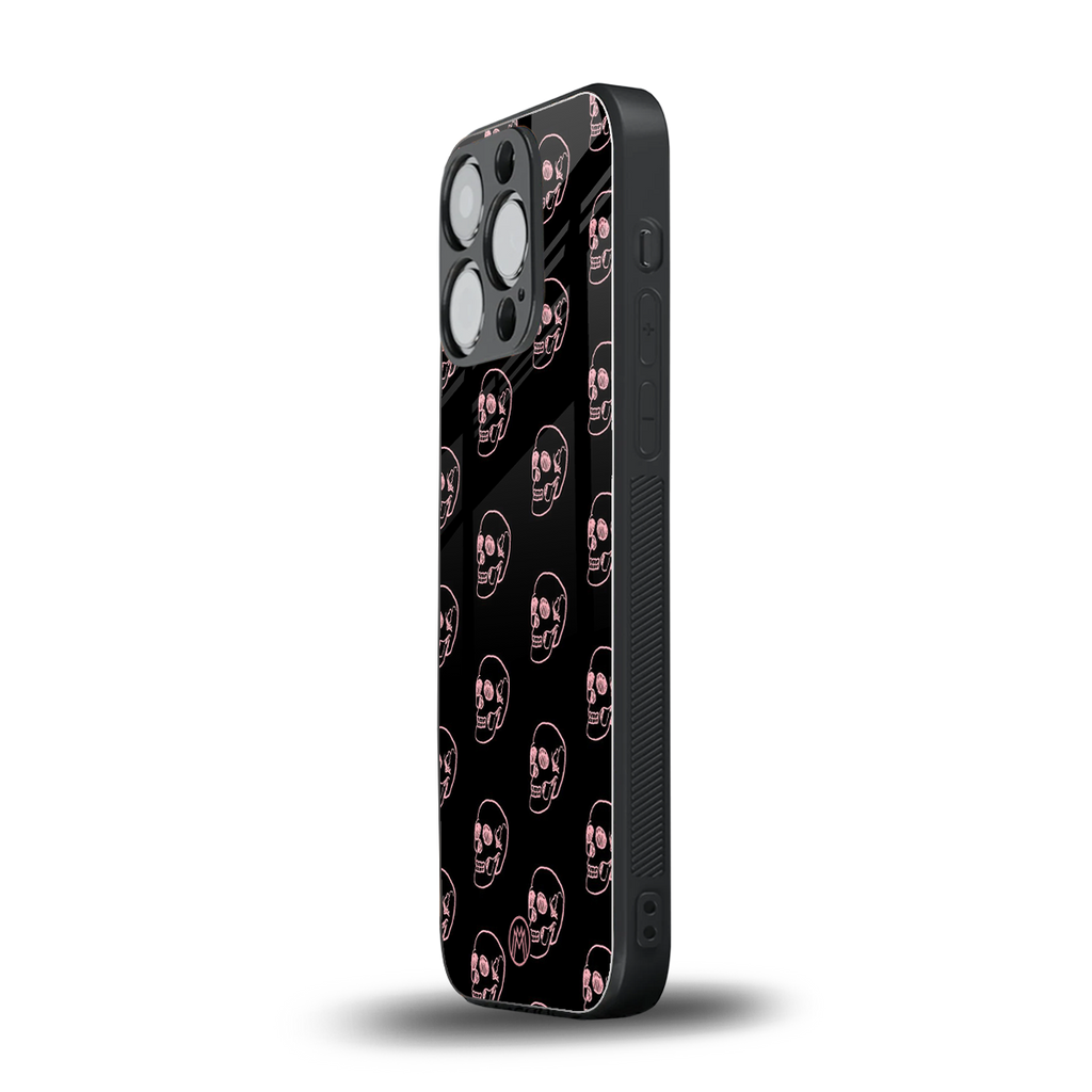 pink skull pattern back phone cover | glass case for iphone 13 pro