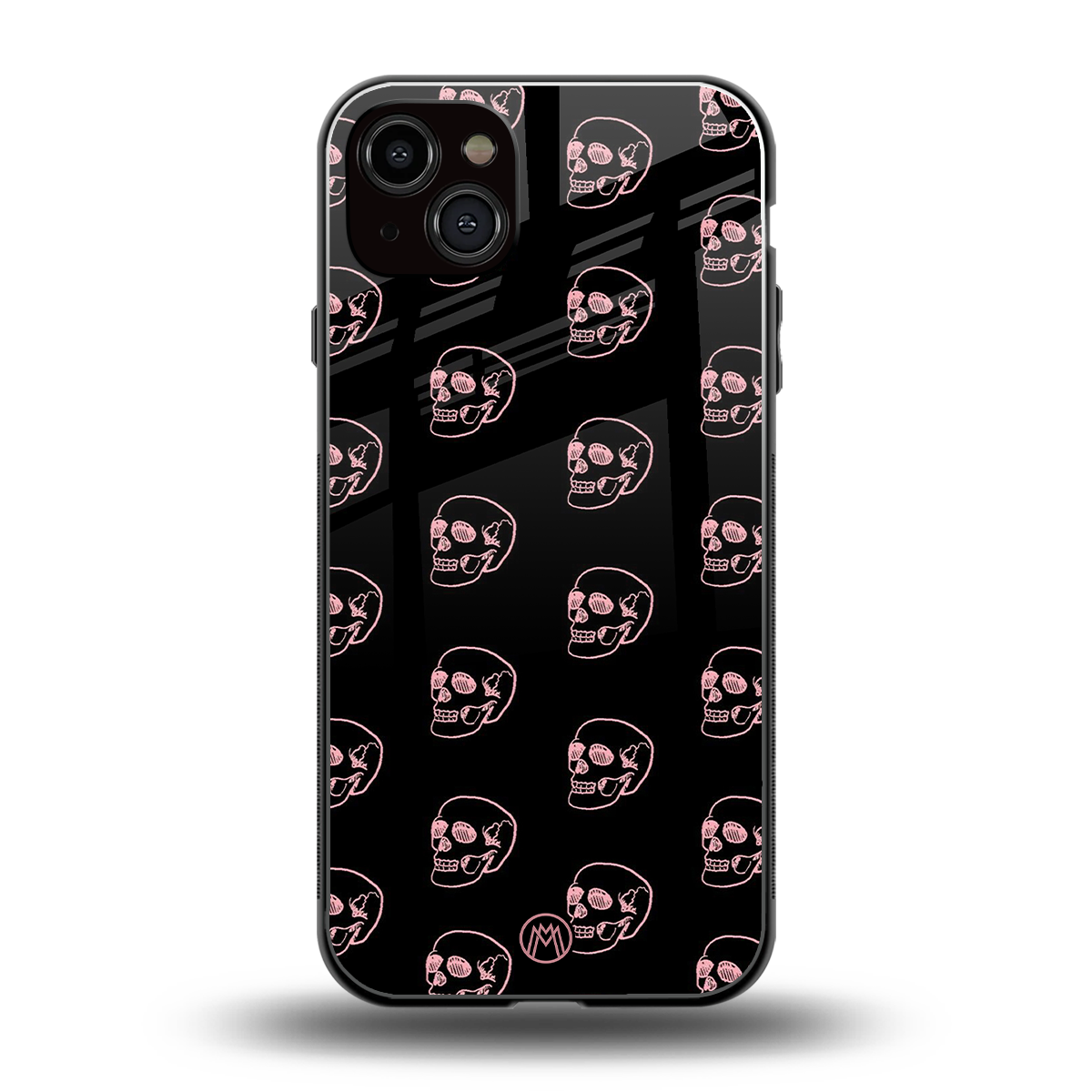 pink skull pattern back phone cover | glass case for iphone 15 plus