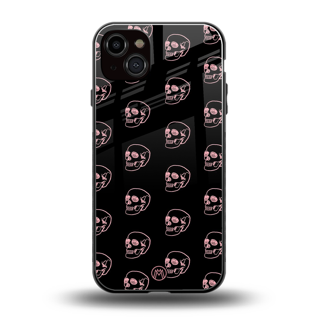 pink skull pattern back phone cover | glass case for iphone 14 plus