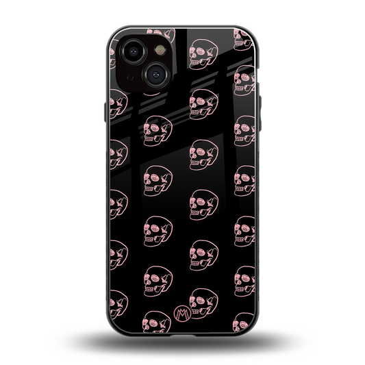 pink skull pattern back phone cover | glass case for iphone 14 plus