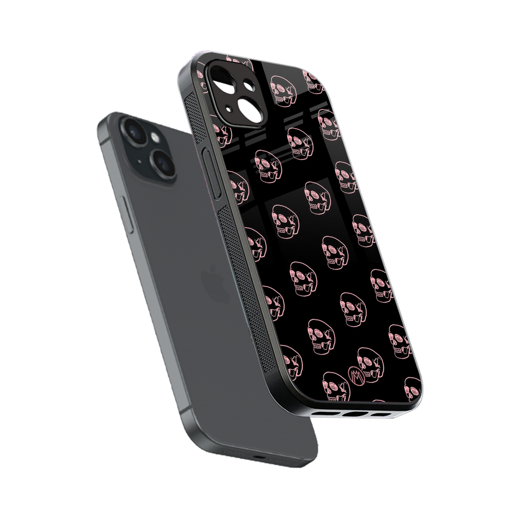 pink skull pattern back phone cover | glass case for iphone 14 plus