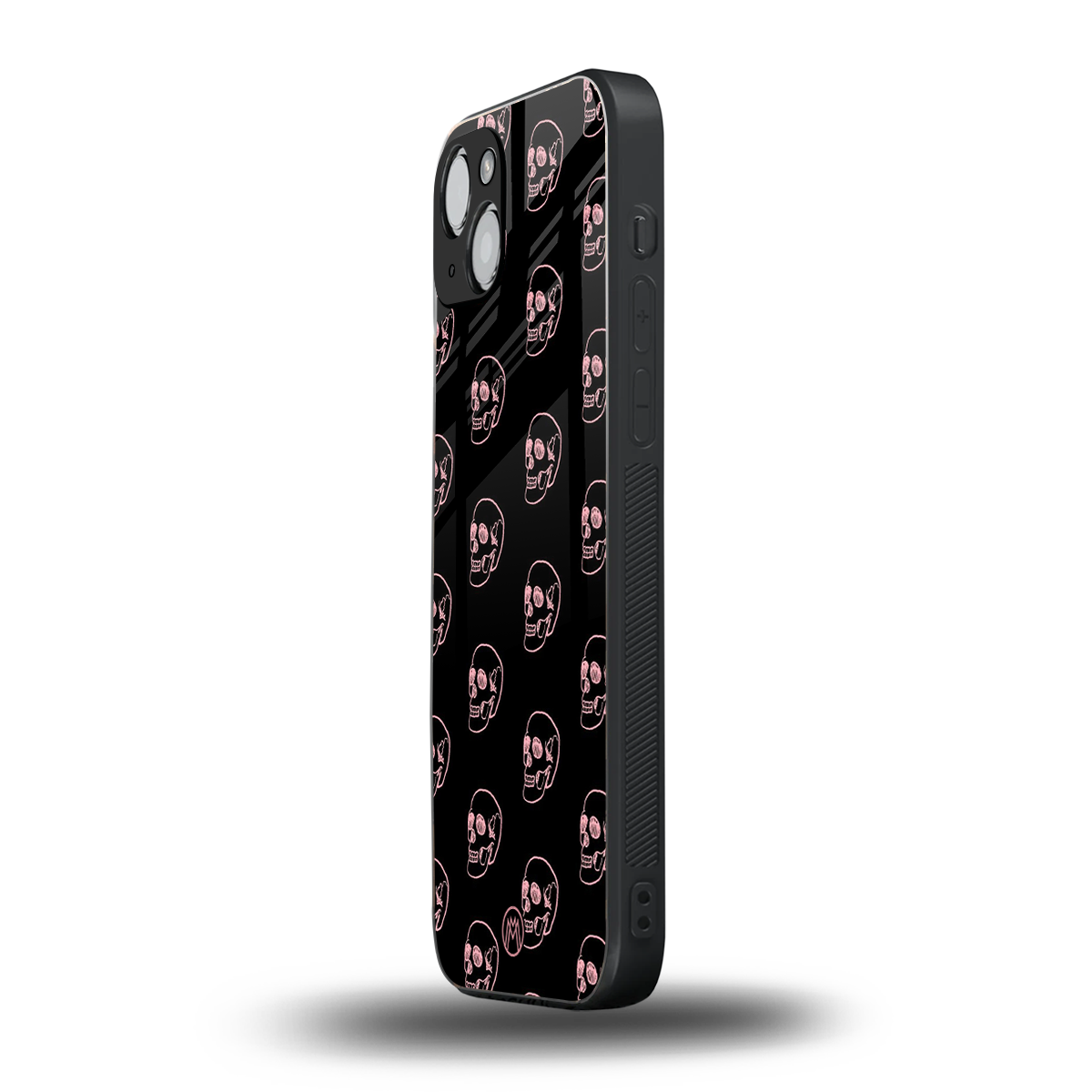 pink skull pattern back phone cover | glass case for iphone 15 plus