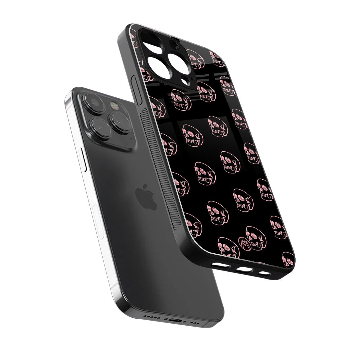 pink skull pattern back phone cover | glass case for iphone 15 pro max