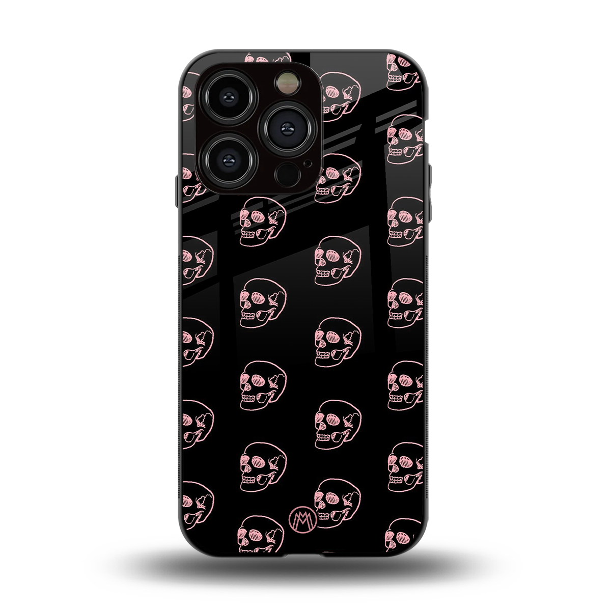 pink skull pattern back phone cover | glass case for iphone 15 pro