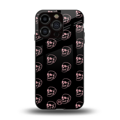 pink skull pattern back phone cover | glass case for iphone 15 pro