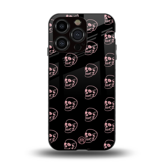 pink skull pattern back phone cover | glass case for iphone 15 pro