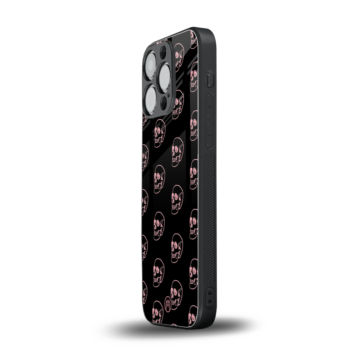 pink skull pattern back phone cover | glass case for iphone 15 pro