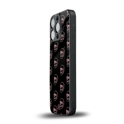 pink skull pattern back phone cover | glass case for iphone 15 pro