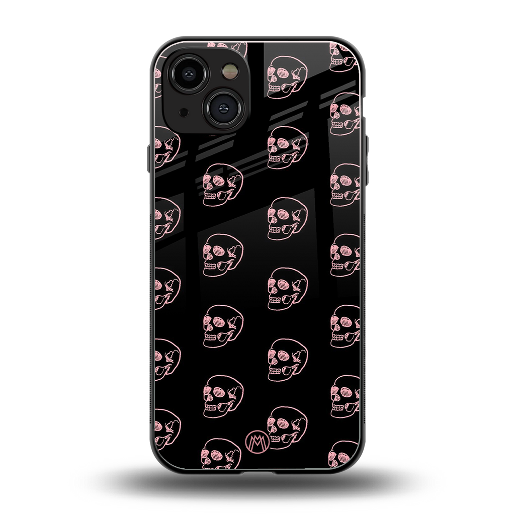 pink skull pattern back phone cover | glass case for iphone 15
