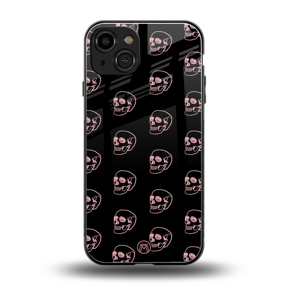 pink skull pattern back phone cover | glass case for iphone 15
