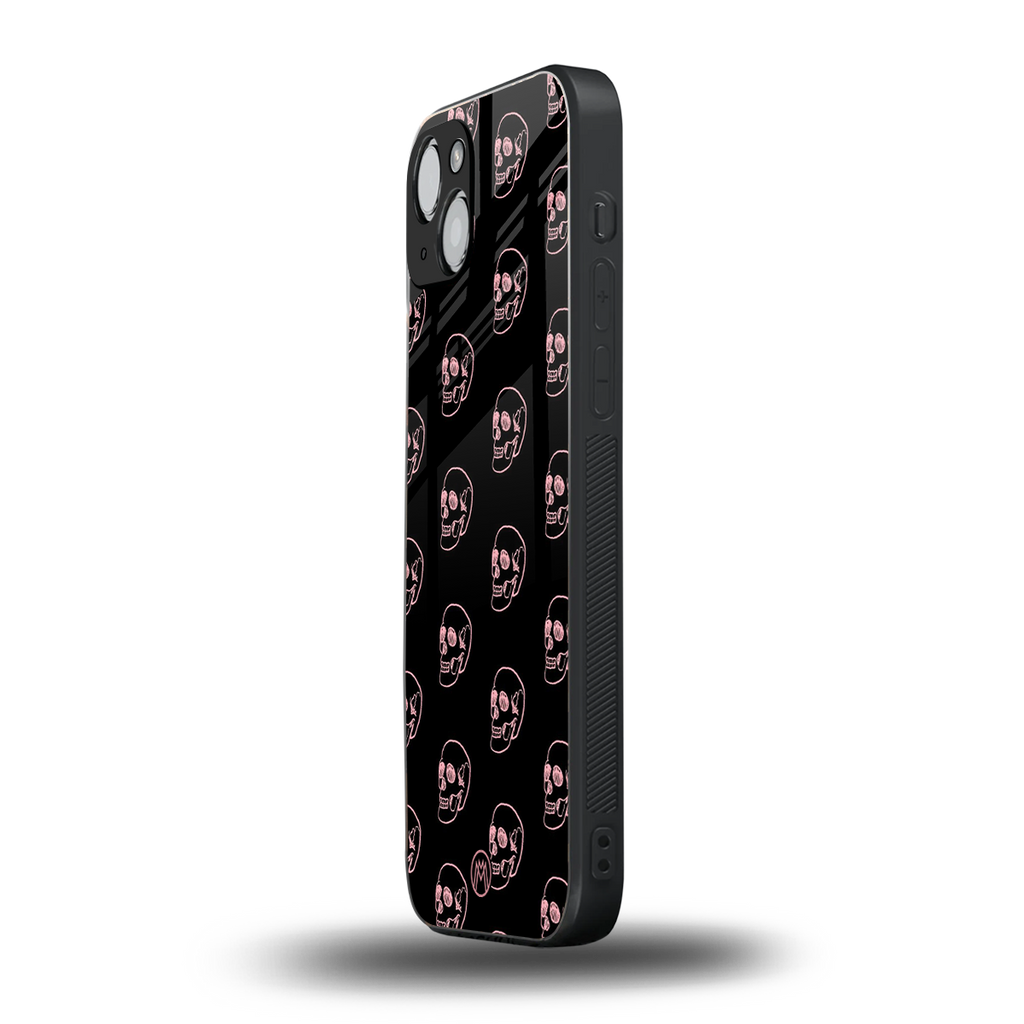 pink skull pattern back phone cover | glass case for iphone 15