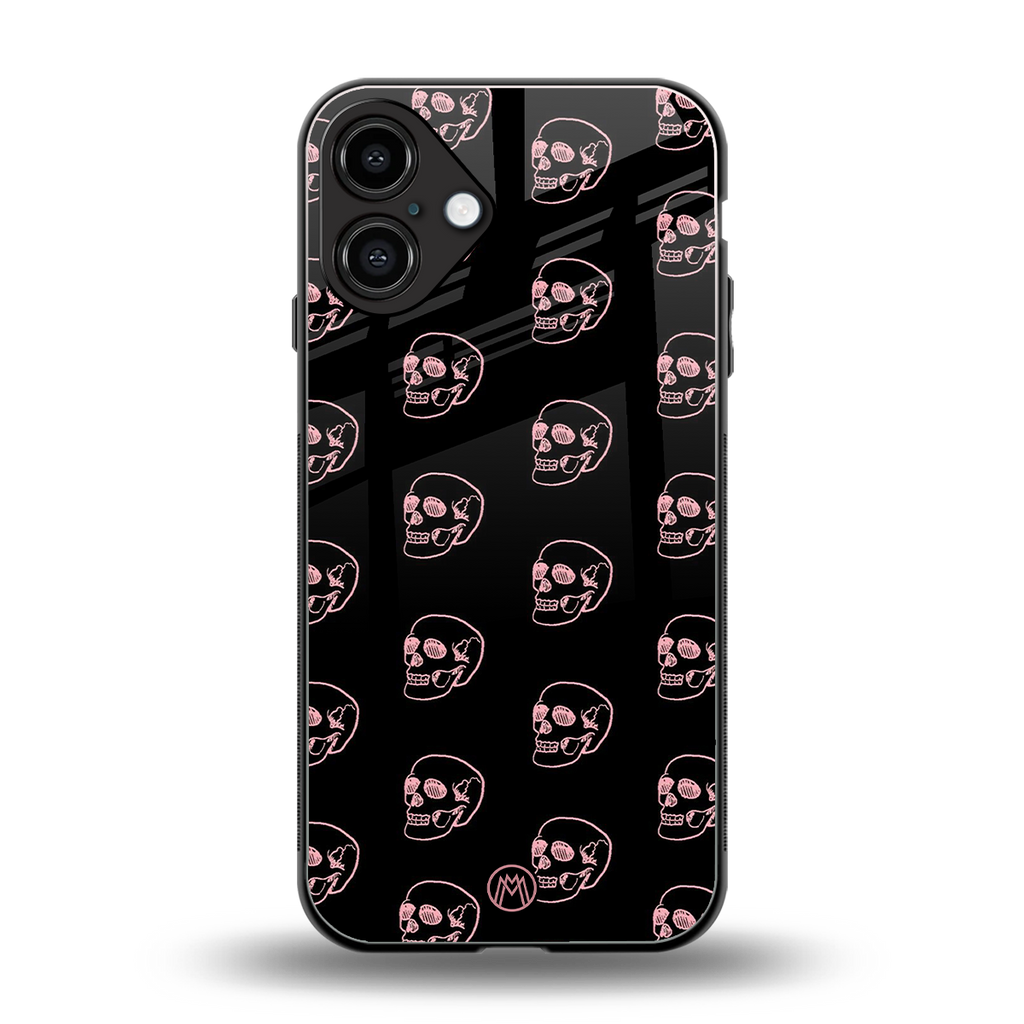 pink skull pattern back phone cover | glass case for iphone 16 plus
