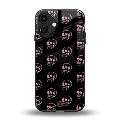 pink skull pattern back phone cover | glass case for iphone 16 plus