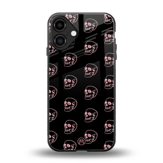 pink skull pattern back phone cover | glass case for iphone 16 plus