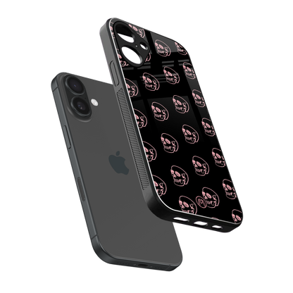 pink skull pattern back phone cover | glass case for iphone 16 plus
