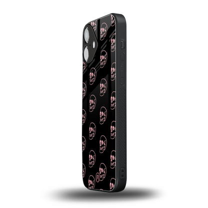 pink skull pattern back phone cover | glass case for iphone 16 plus