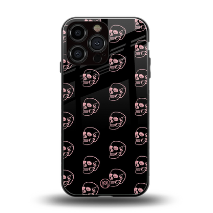pink skull pattern back phone cover | glass case for iphone 16 pro max