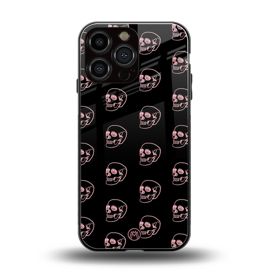 pink skull pattern back phone cover | glass case for iphone 16 pro max