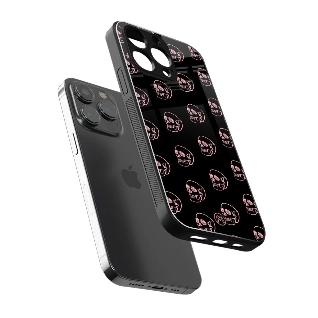 pink skull pattern back phone cover | glass case for iphone 16 pro max