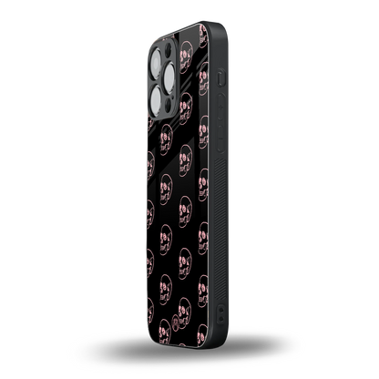 pink skull pattern back phone cover | glass case for iphone 16 pro max