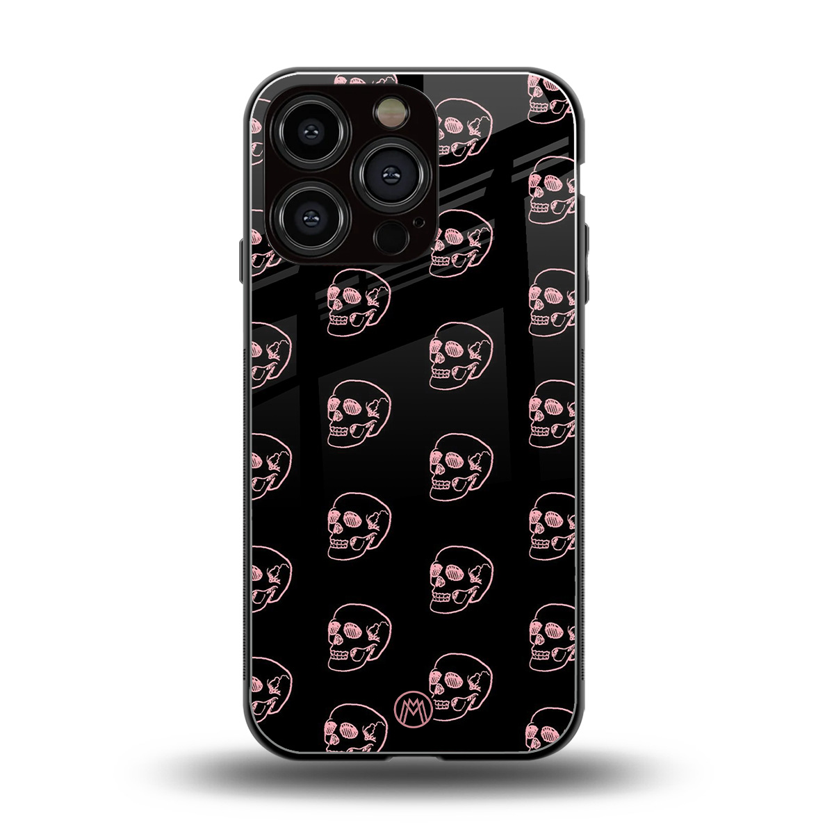 pink skull pattern back phone cover | glass case for iphone 16 pro