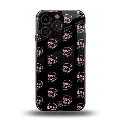 pink skull pattern back phone cover | glass case for iphone 16 pro