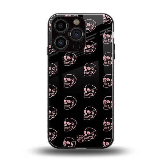 pink skull pattern back phone cover | glass case for iphone 16 pro