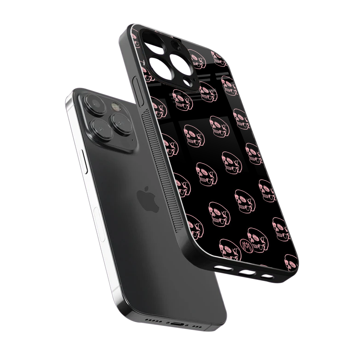 pink skull pattern back phone cover | glass case for iphone 16 pro