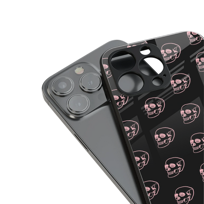 pink skull pattern back phone cover | glass case for iphone 14 pro max
